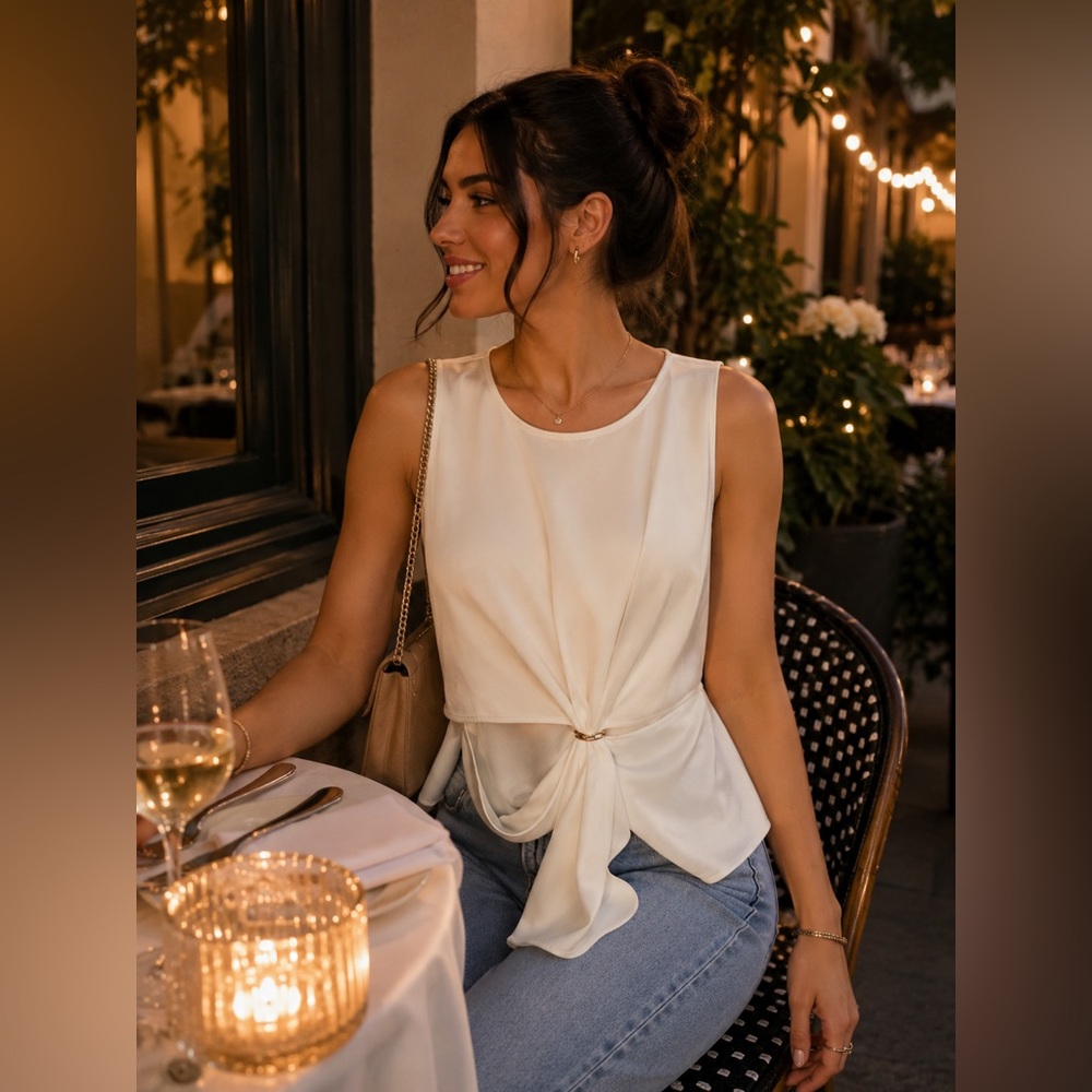Zara Ivory Draped Sleeveless Top – Size Large